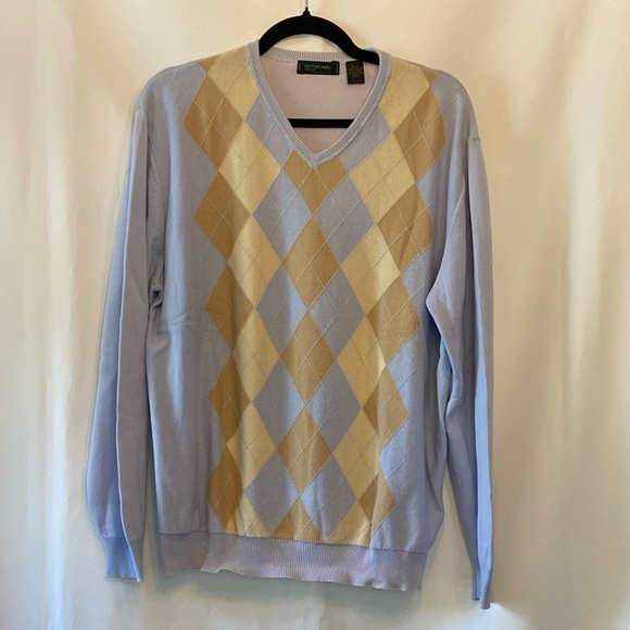 Cotton Reel Other - Mens Preppy 100% Cotton V- Neck Argyle knit Sweater Medium Eclectic Grandpa